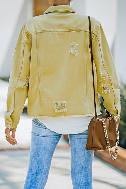 The Willa Distressed Raw-Hem Denim Jacket