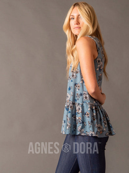 Easy Days Relaxed Ruffle Tank Chambray/Blush Floral