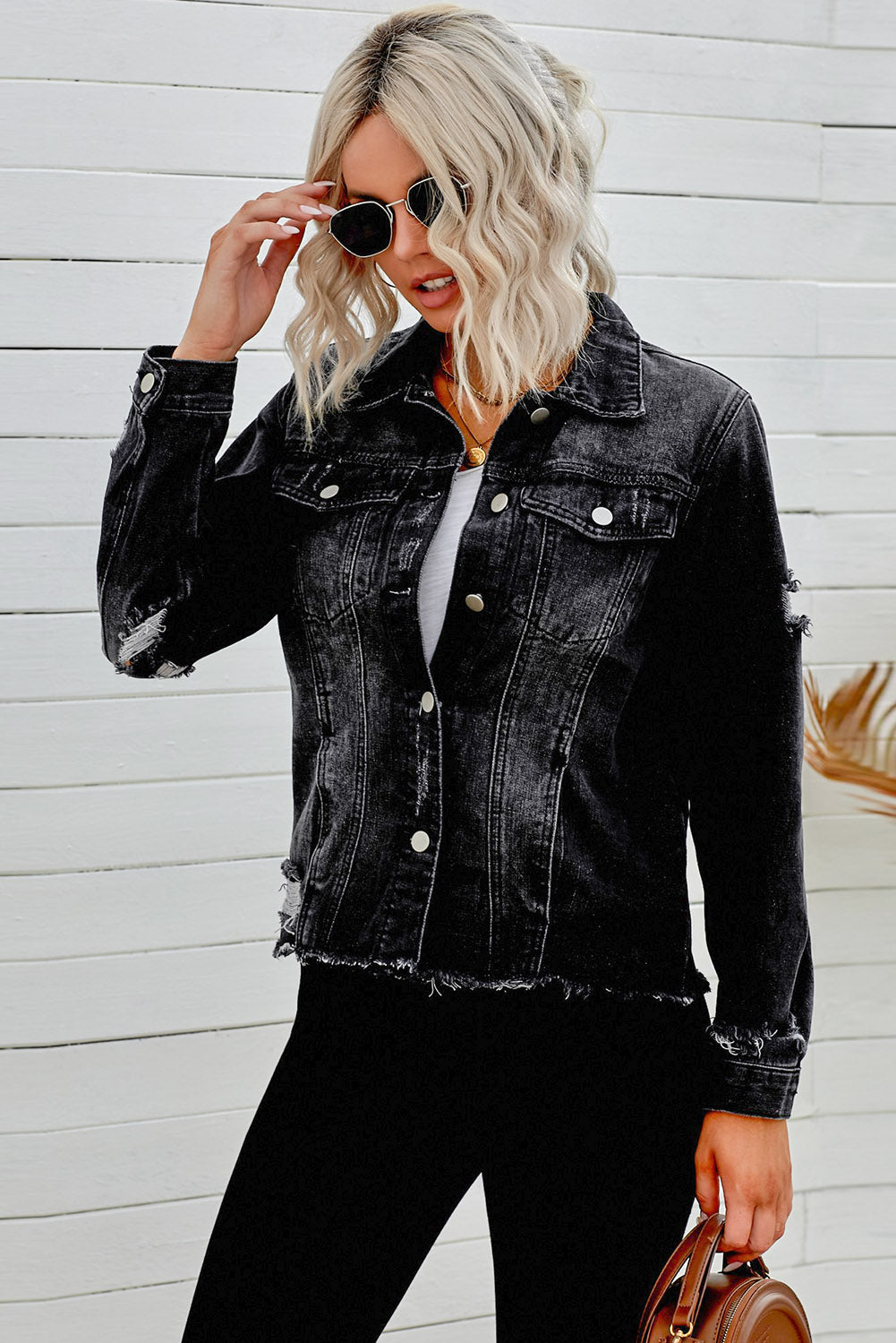 The Willa Distressed Raw-Hem Denim Jacket