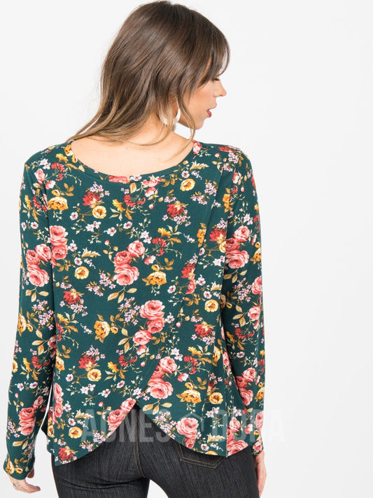 The Fern Teal Floral Crossover Sweater