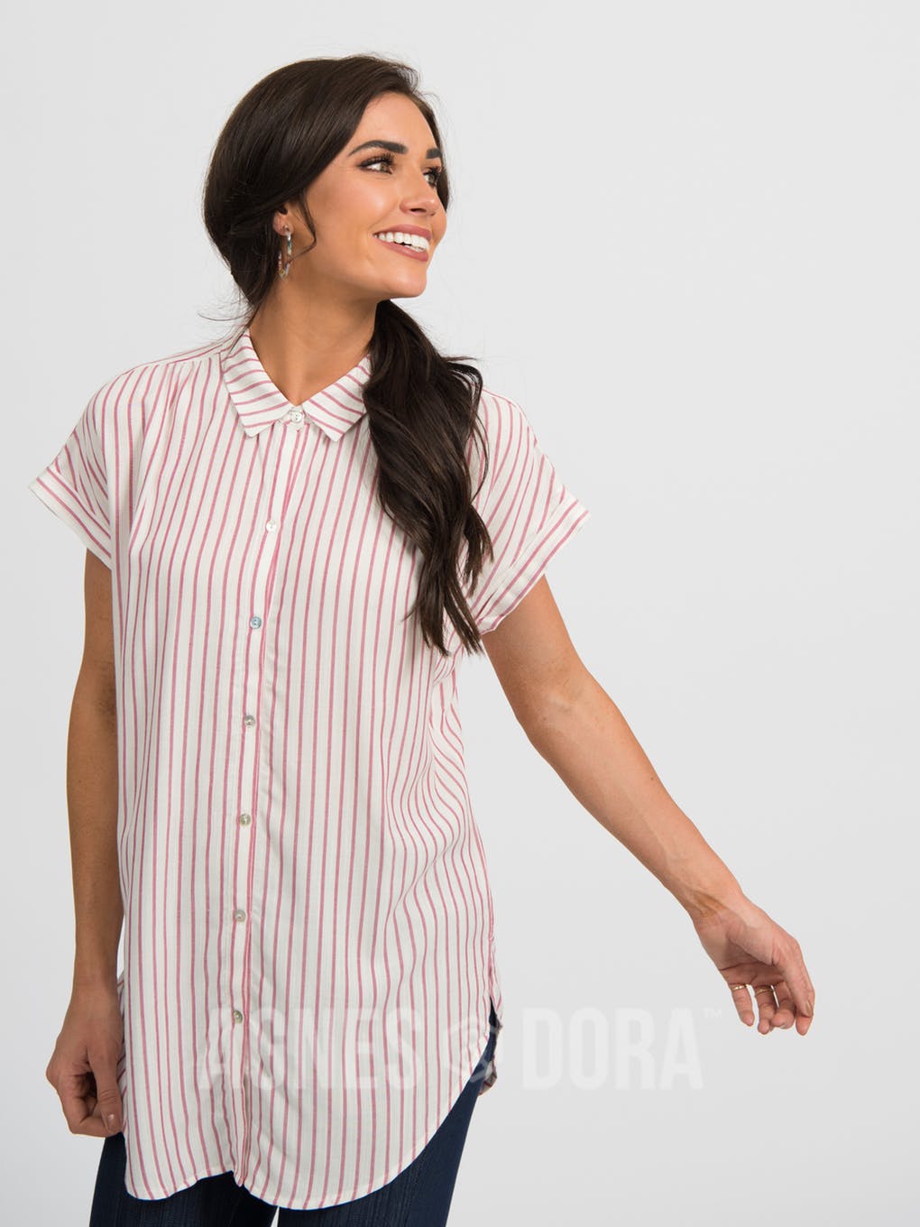 The Rosalie Raspberry Stripe Button-Down Top