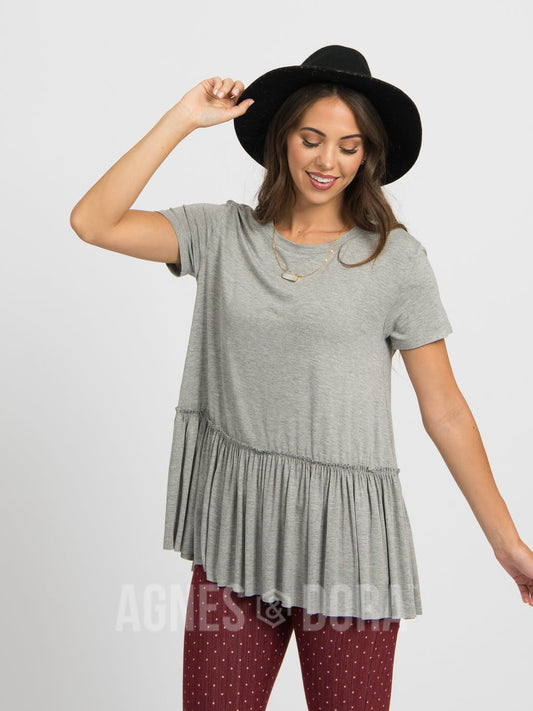Easy Days Relaxed Ruffle Tee Ash Gray