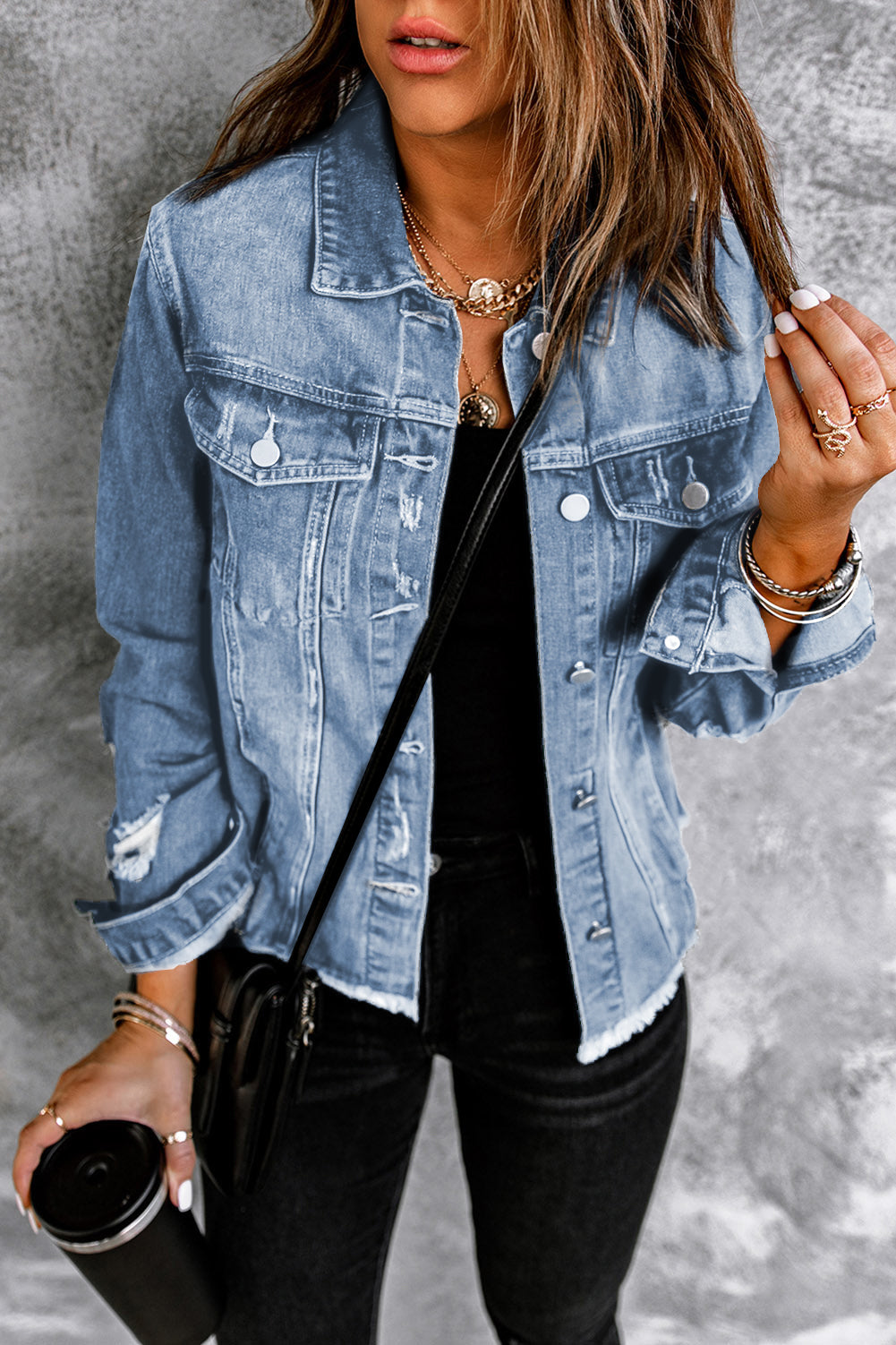 The Willa Distressed Raw-Hem Denim Jacket