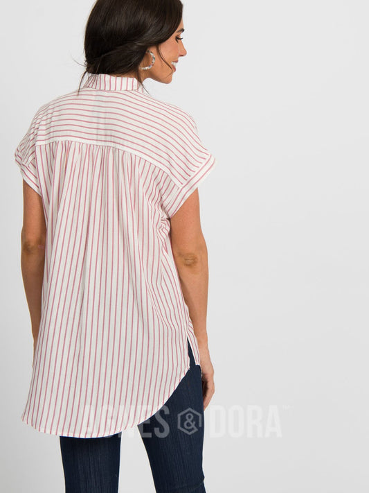 The Rosalie Raspberry Stripe Button-Down Top