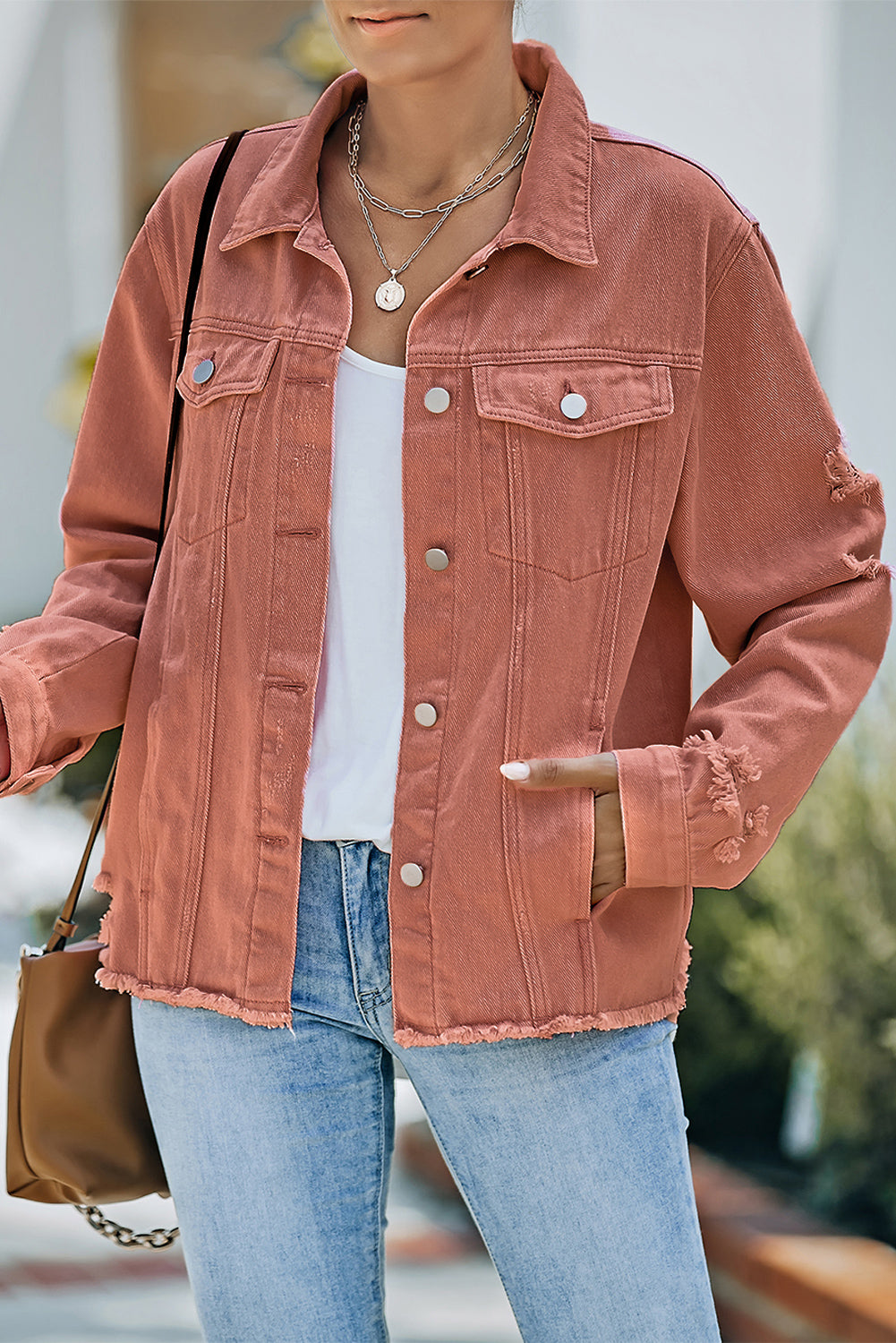 The Willa Distressed Raw-Hem Denim Jacket