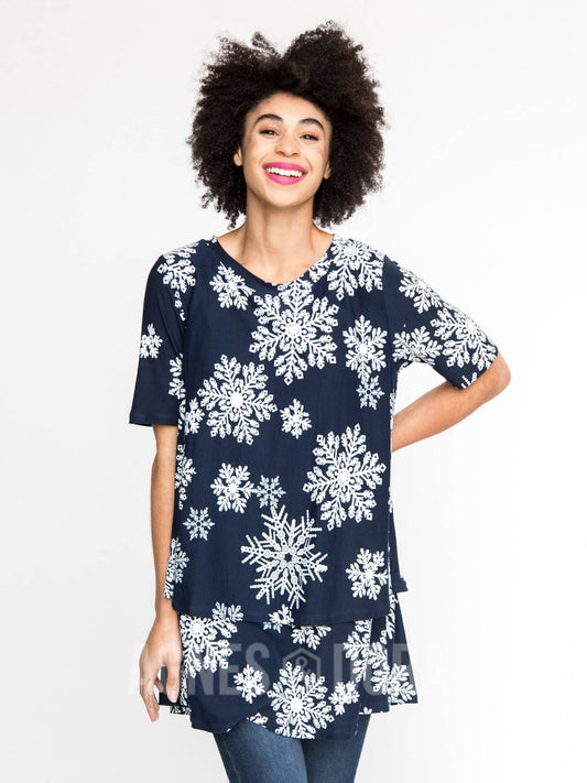 Winter Hearth Tiered Tunic With Half Sleeve Let It Snow Navy Baby Suede