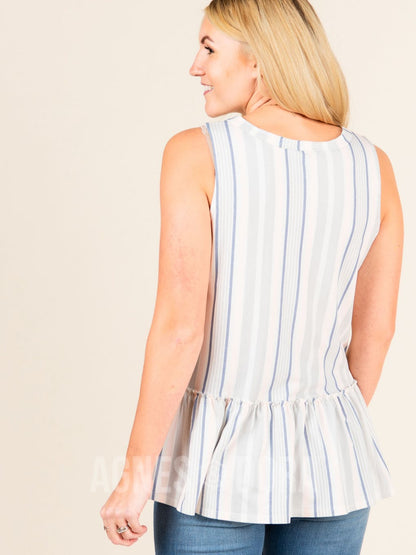 Easy Days Relaxed Ruffle Tank Blue/Grey/Blush Stripe