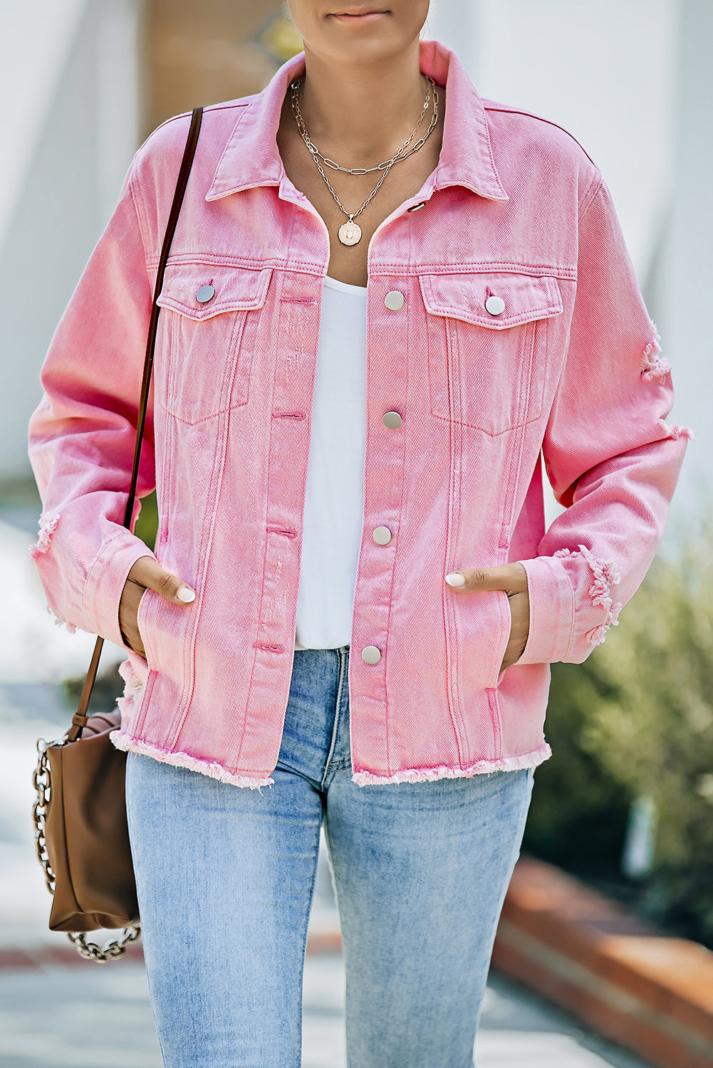 The Willa Distressed Raw-Hem Denim Jacket