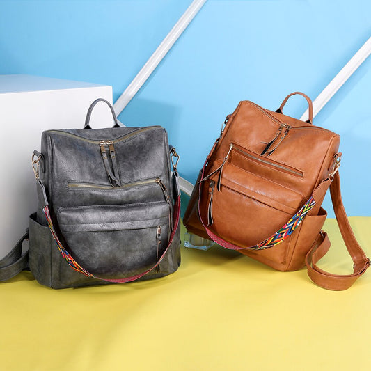 Everyday Charm Retro Large Backpack PU Leather With Shoulder Strap