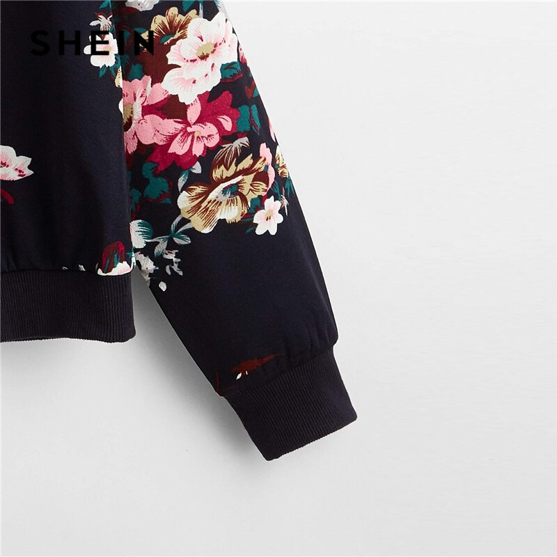 Meadow Walk Navy White Or Black Drop Shoulder Floral Print Pullover Sweatshirt