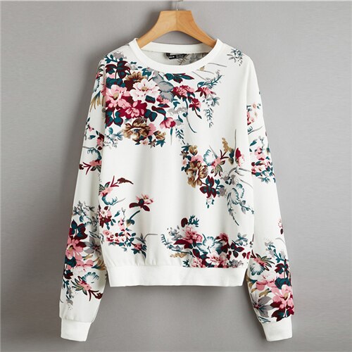 Meadow Walk Navy White Or Black Drop Shoulder Floral Print Pullover Sweatshirt