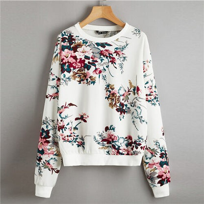 Meadow Walk Navy White Or Black Drop Shoulder Floral Print Pullover Sweatshirt