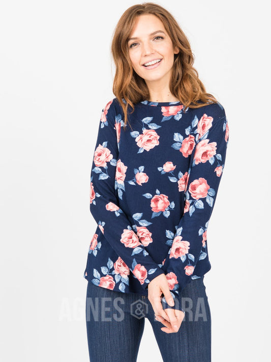 The Celeste Navy & Blush Floral Crossover Sweater