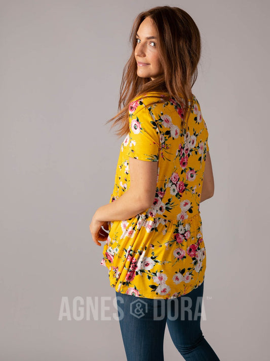Easy Days Relaxed Ruffle Tee Yellow/Coral Floral