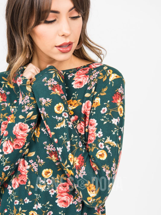 The Fern Teal Floral Crossover Sweater