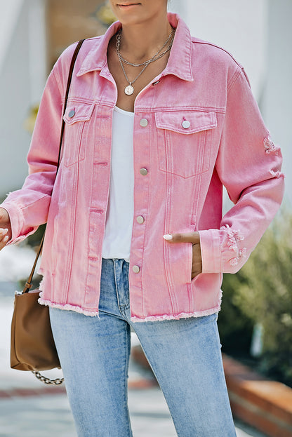 The Willa Distressed Raw-Hem Denim Jacket