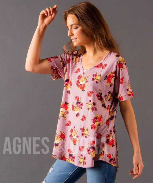 Heartland Top Mauve/Red Floral Dot