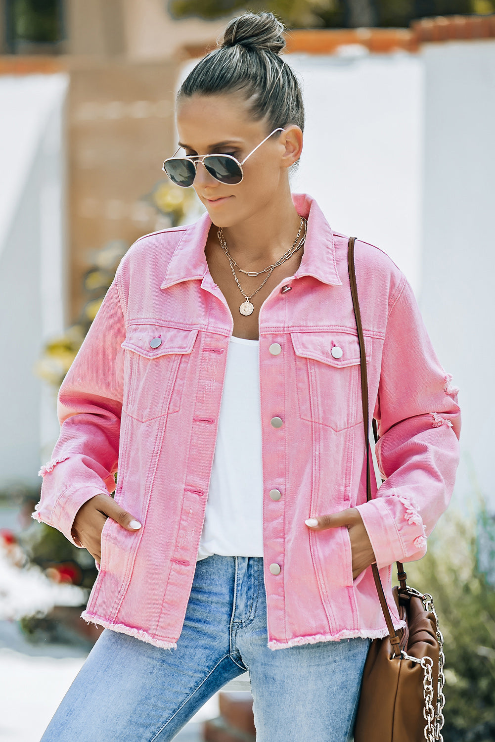 The Willa Distressed Raw-Hem Denim Jacket
