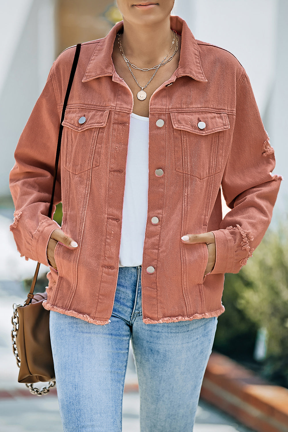The Willa Distressed Raw-Hem Denim Jacket
