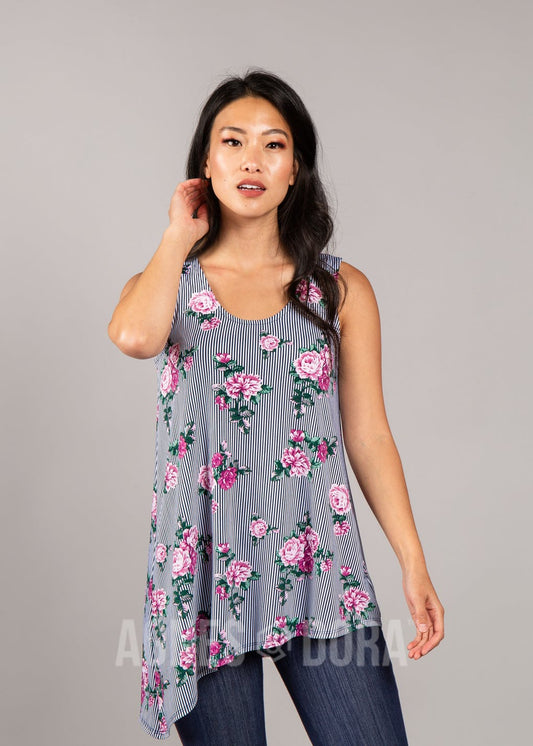 Meadow Navy & Plum Floral Asymmetrical Tank