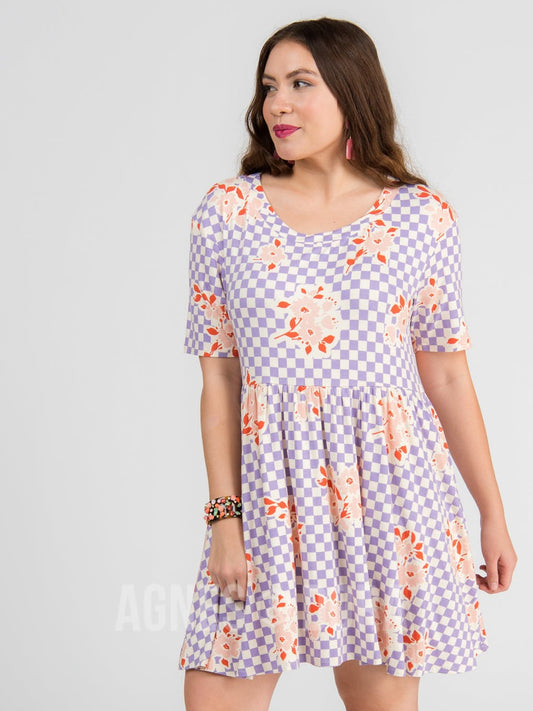 Garden Path Modern Tunic Dress Checkered Floral