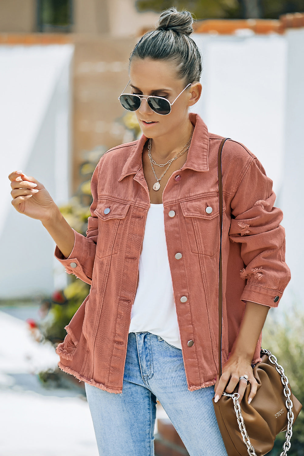 The Willa Distressed Raw-Hem Denim Jacket