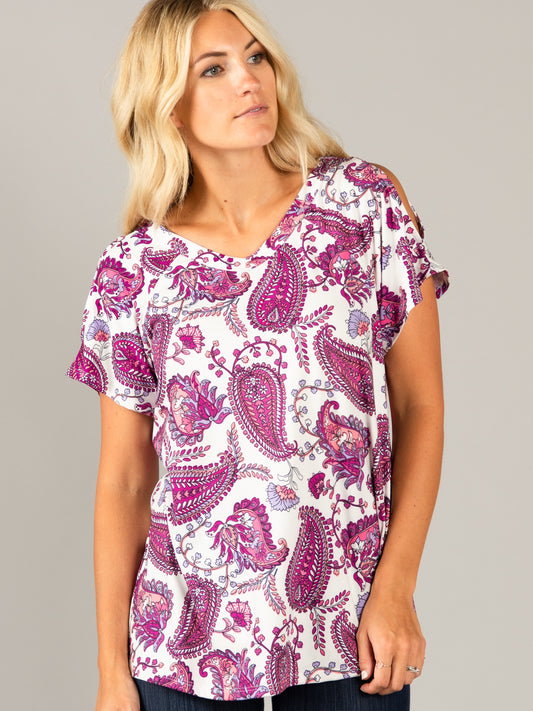 Heartland Top Cold Shoulder Ivory Paisley Boho