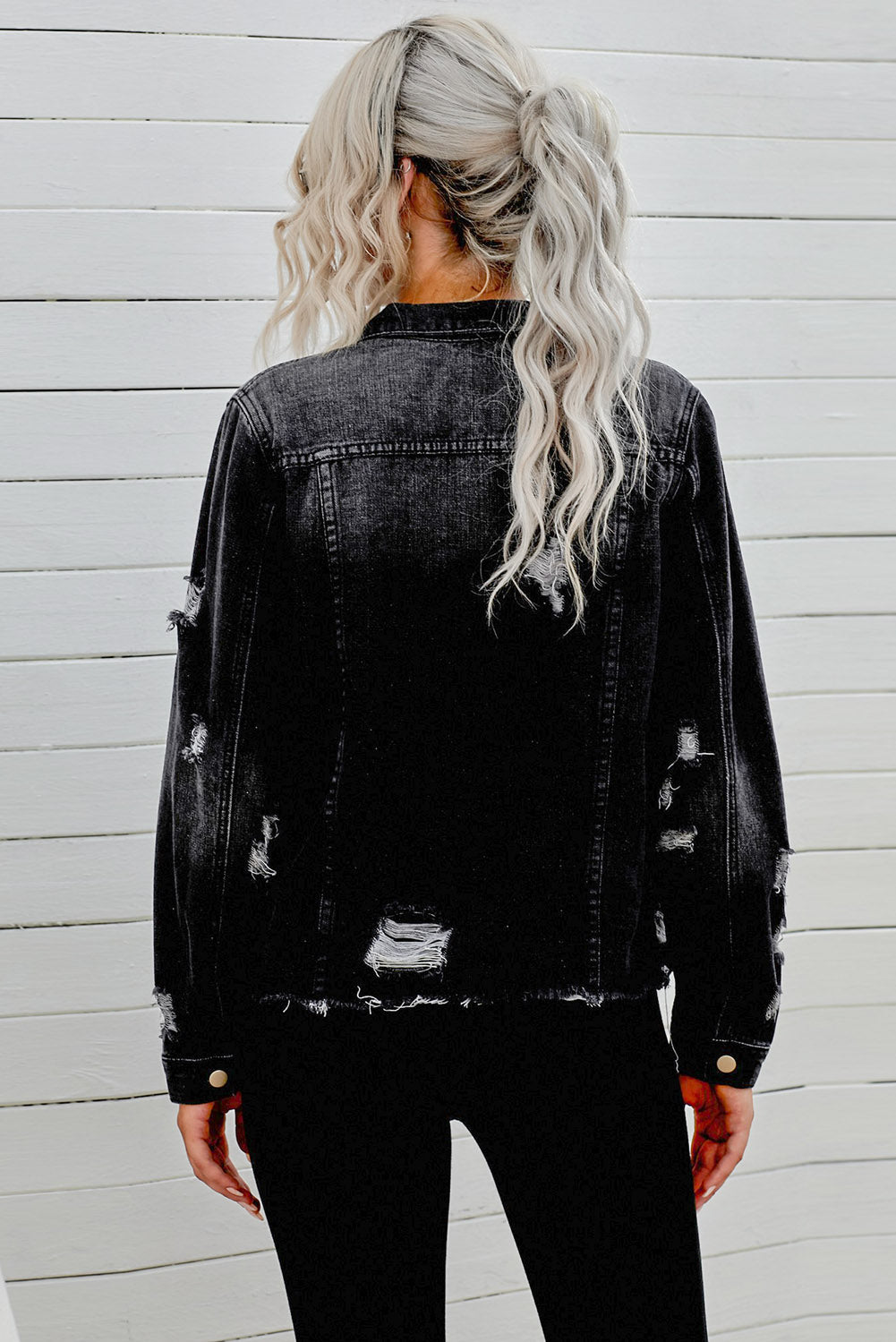 The Willa Distressed Raw-Hem Denim Jacket