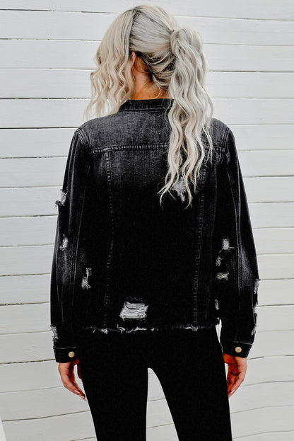 The Willa Distressed Raw-Hem Denim Jacket
