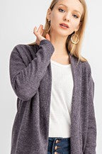 The Charcoal Tulip-Hem Hacci Cardigan
