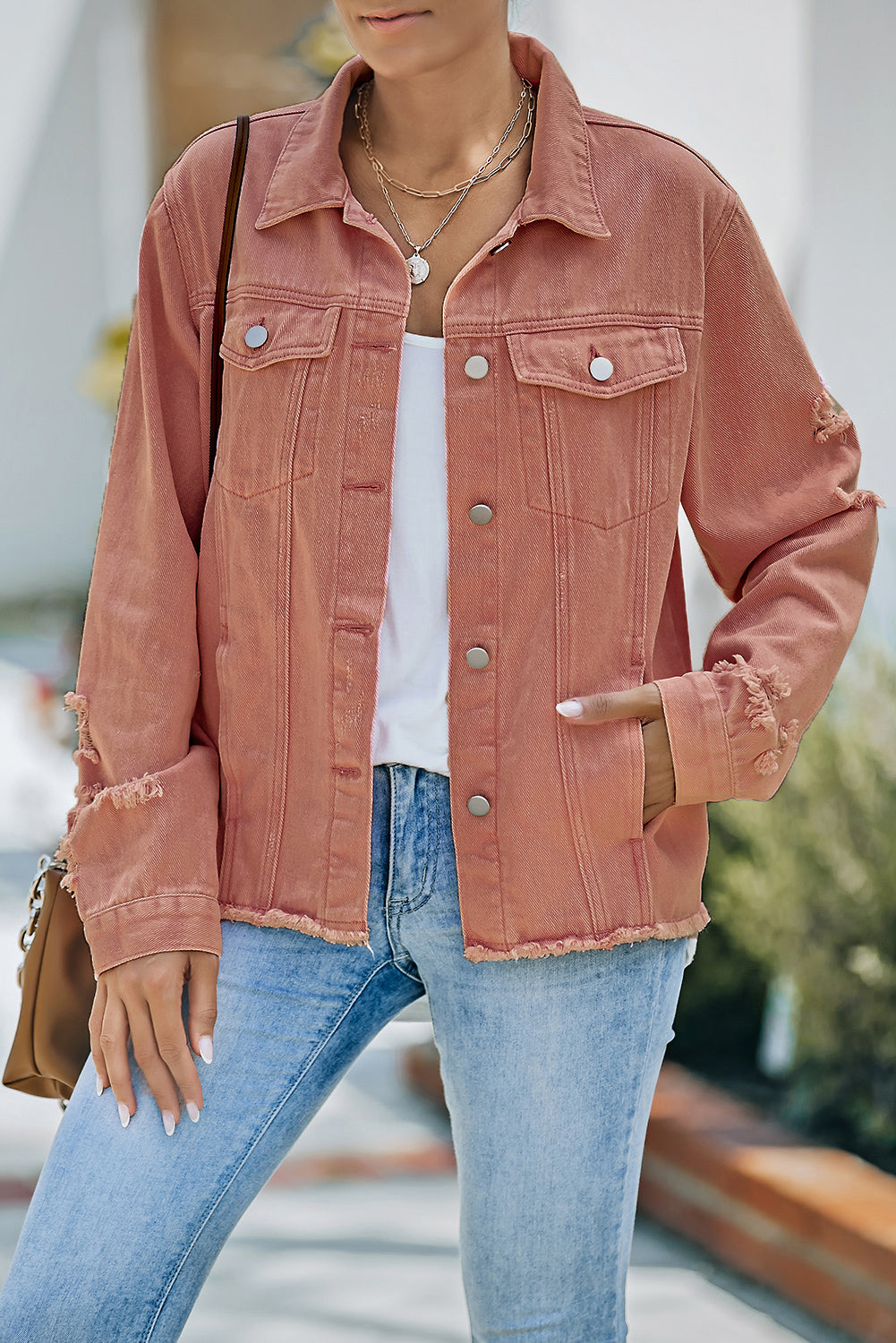 The Willa Distressed Raw-Hem Denim Jacket