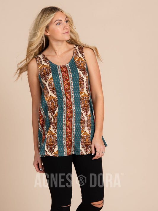 The Tessa Teal Boho Stripe Scoop-Neck Tank