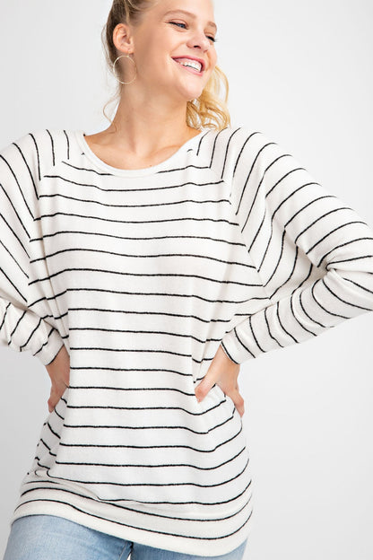 The Lennon Black & White Raglan Stripe Top