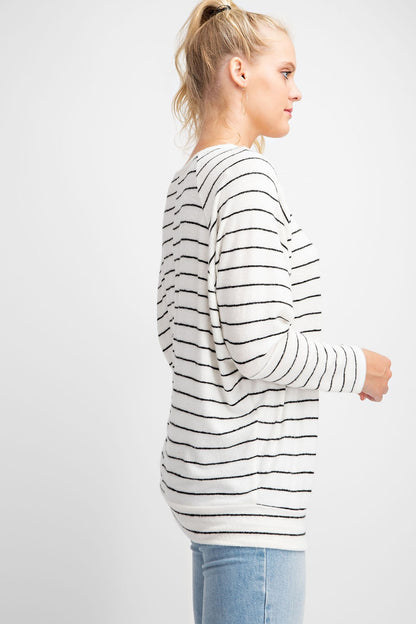 The Lennon Black & White Raglan Stripe Top