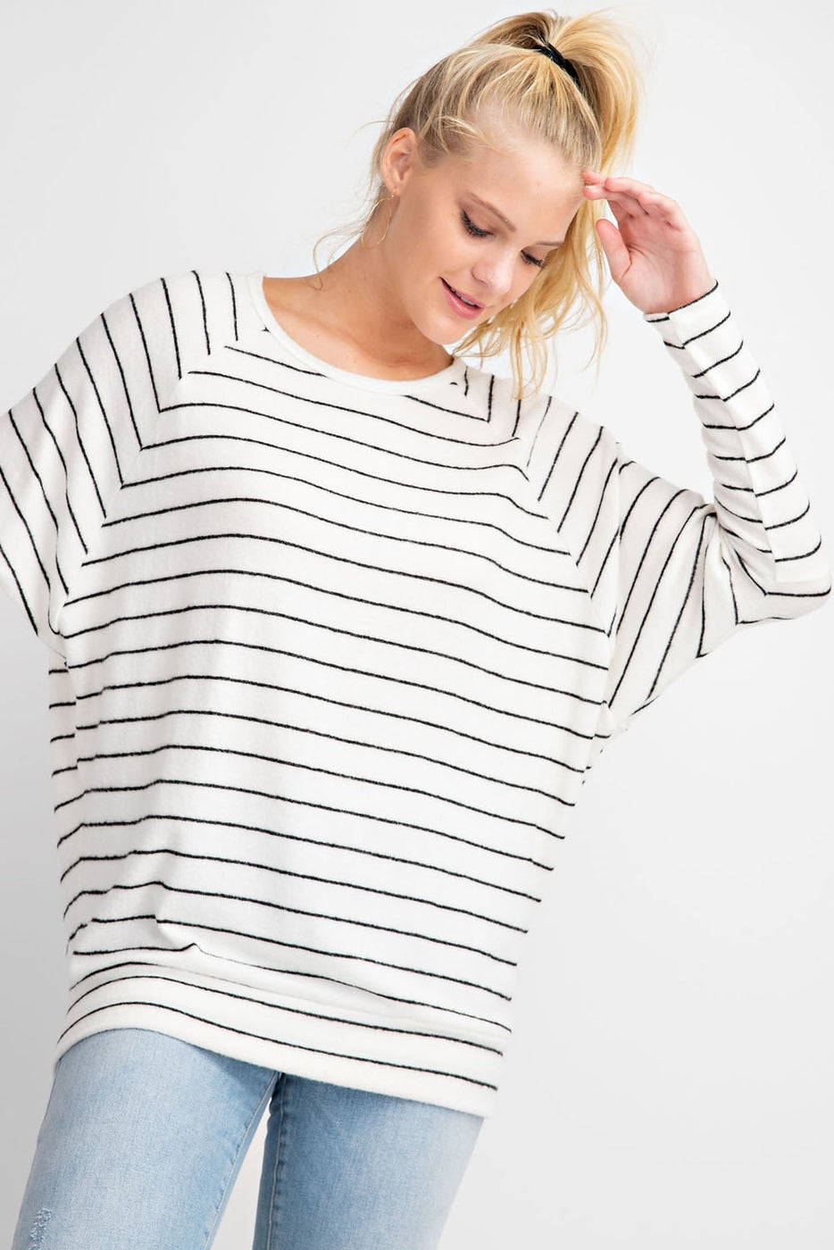 The Lennon Black & White Raglan Stripe Top