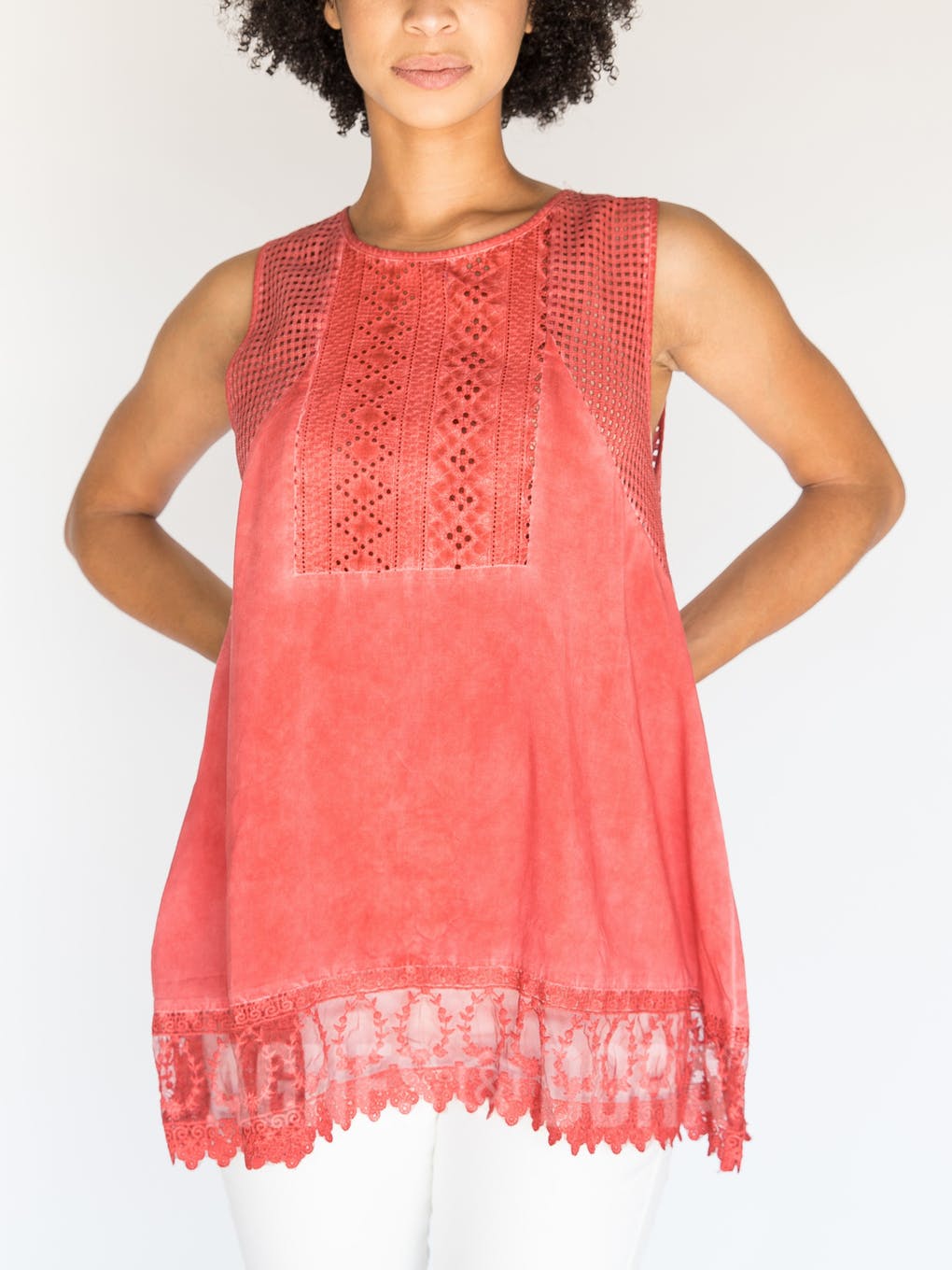 Heirloom Woven Eyelet Tank Red