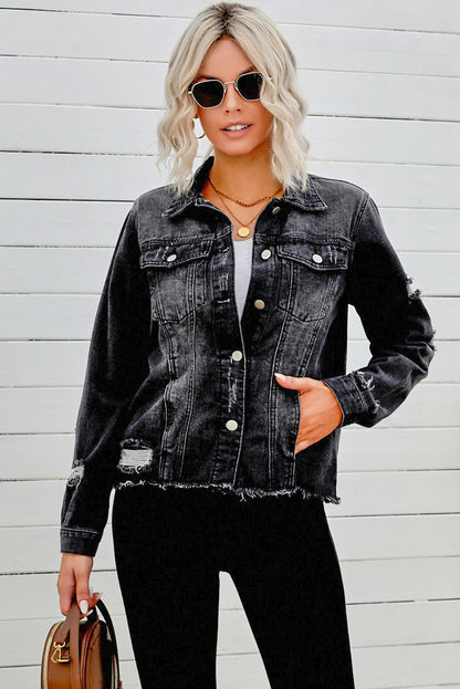 The Willa Distressed Raw-Hem Denim Jacket