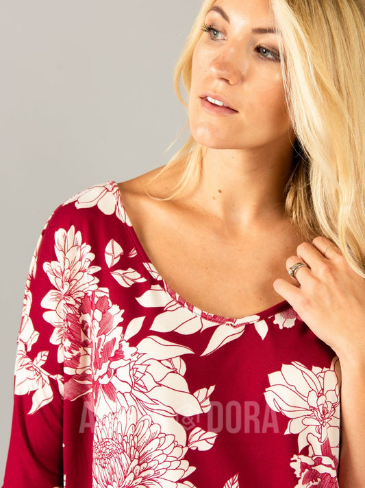 Meadow Walk Urban Pullover Double V-Neck Magenta Ivory Floral