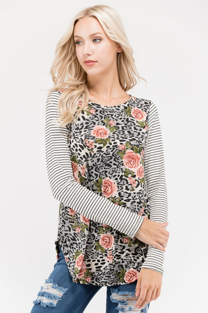 The Wild Rose Leopard & Stripe Floral Top