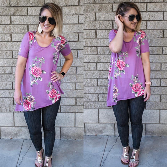 Meadow Walk Asymmetrical Top Scoop Neck Lilac Floral