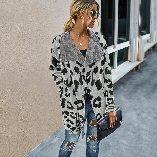 Hearthside White Knit Leopard Print Cardigan With Pockets