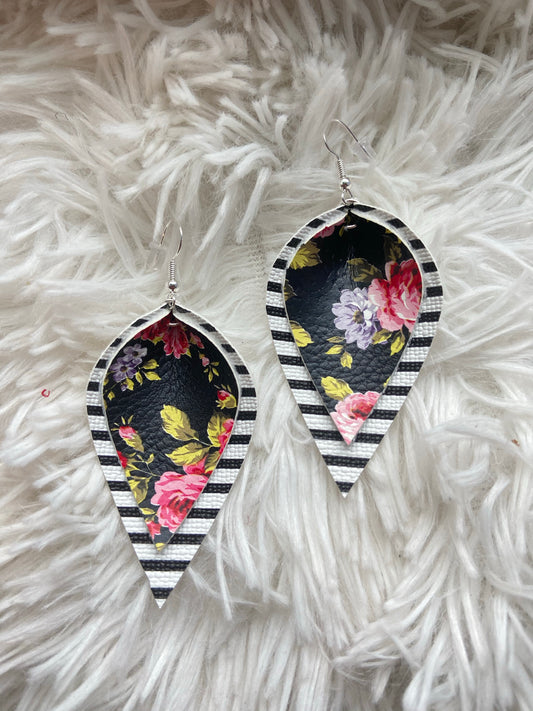 The Garden Stripe Floral Layered Earrings