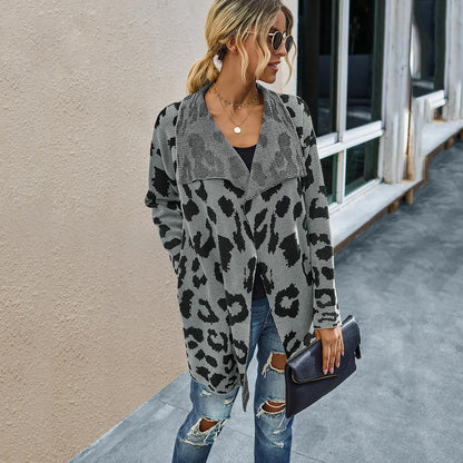 Hearthside Grey Knit Leopard Print Cardigan With Pockets