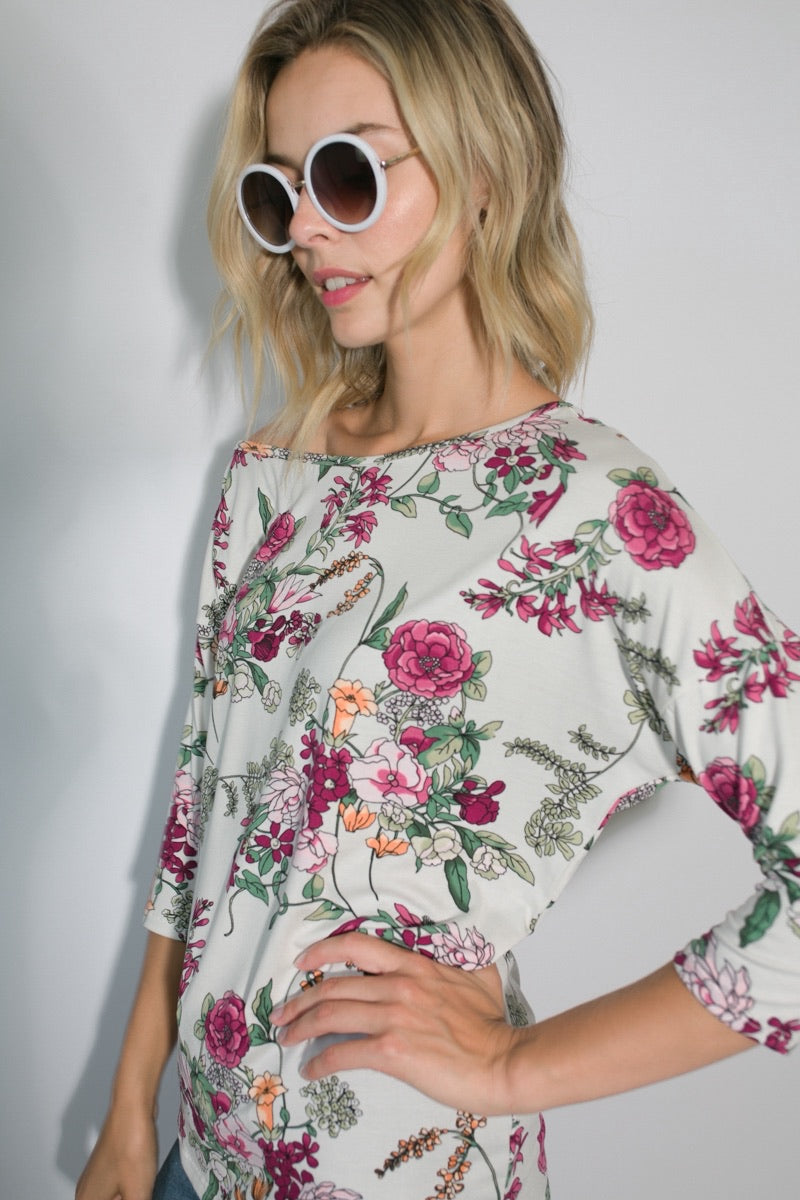 The Camellia Floral One-Shoulder Dolman Top