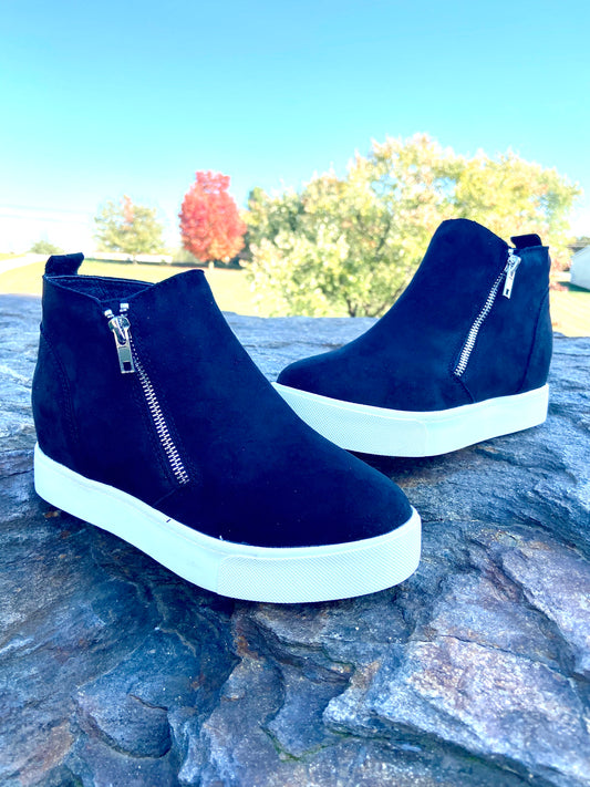 The Midnight Black Double-Zip Wedge Booties