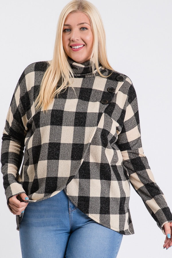 The Cabin Buffalo Plaid Cowl-Neck Sweater