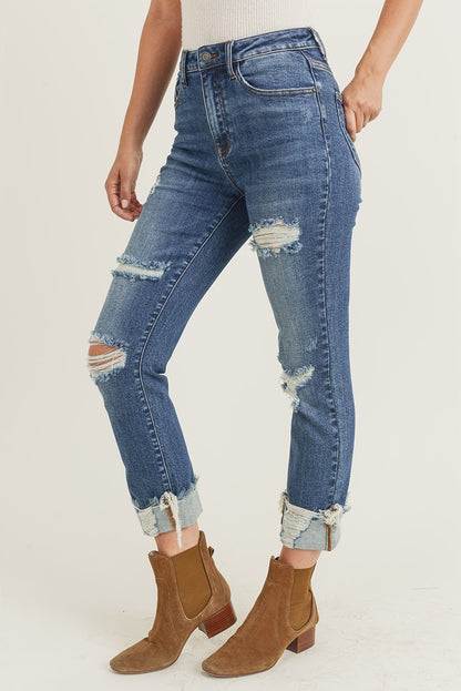 The Emory RISEN Distressed Cuffed Straight-Leg Jeans