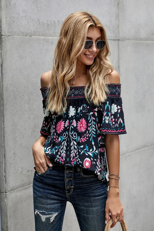 The Summer Garden Floral Off-Shoulder Shift Top