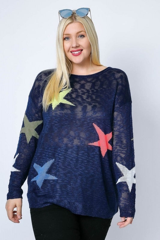 The Starry Night Navy Multicolor Star Sweater
