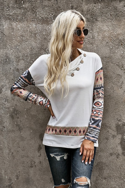 The Mesa Southwest-Sleeve Button-Detail Top